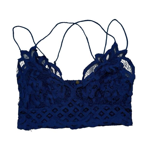 Free People Other - FREE PEOPLE ONE Adella Bralette in Dark Blue Size Small Crochet Lace Wireless